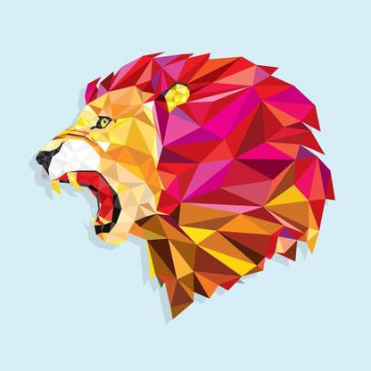 Pitaara Box Angry Lion With Geometric Pattern Framed Wall Art Painting Print Canvas 16 inch x 16 inch Painting