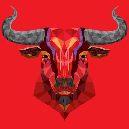 Pitaara Box Red Bull Head With Geometric Pattern Unframed Wall Art Painting Print Canvas 20 inch x 20 inch Painting