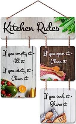 craftinky Kitchen Rules Decorative Wall Hanging Wooden Art Decoration Item for Living Room