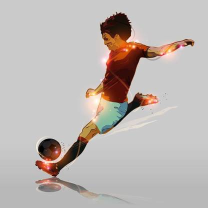 Pitaara Box Soccer Player Shooting Soccer Ball Framed Wall Art Painting Print Canvas 20 inch x 20 inch Painting