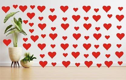 Bharat Secure Web Big and Small Heart Shaped Red Color Wall Sticker Pack of 1 (82 heart pieces)