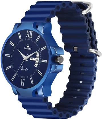 1539-Blue Silicon strap Day And Date analog watch for boys Analog Watch  - For Men