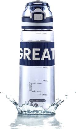 Symbelle Plastic Water Bottle with Push Button Lid, Anti-Slip Grip & Water Level Marker | 700 ml Bottle