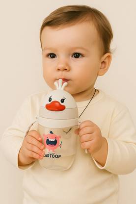 Profecto White Baby Premium Duck Feeding Sipper With Straw & Handle For Grip - 350 ml