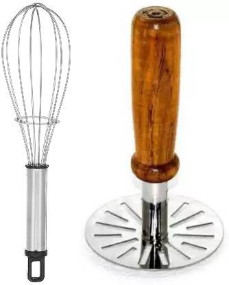 OMORTEX Combo Potato Vegetable Masher & Egg Whisker Kitchen Tool Set Stainless Steel Balloon Whisk