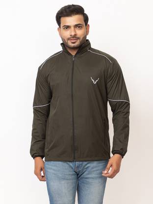 BUFFARO Men's Polyester Zipper Mock Collar Windcheater Solid Men Wind Cheater