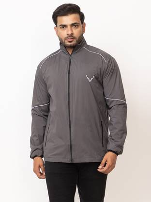 BUFFARO Men's Polyester Zipper Mock Collar Windcheater Solid Men Wind Cheater