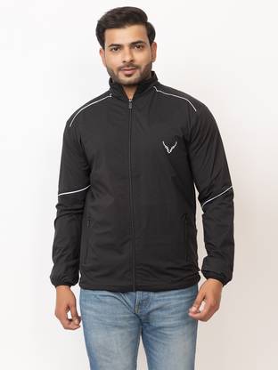 BUFFARO Men's Polyester Zipper Mock Collar Windcheater Solid Men Wind Cheater