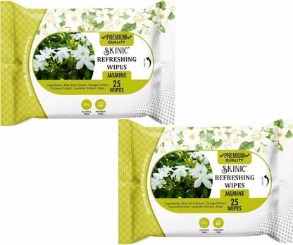 skinic Herbal Facial Wipes with Jasmine Fragrance | Alcohol Free (25 Pulls) PACK OF 2