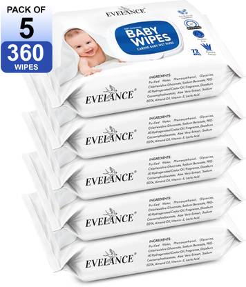 EVELANCE Baby Wipes 72 Sheets | Pack of 5 With Lid