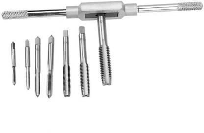 NITYA 8pcs/set HSS Hardware Tap Die Set with M3-M12 Taps and 1/16'' -1/2'' Wrench Handle for Wood Working Single Sided Combination Wrench