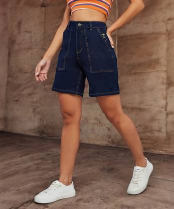 DOLCE CRUDO Solid Women Denim Blue Denim Shorts