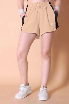 NEXSUS APPARELS Color Block Women Khaki Casual Shorts