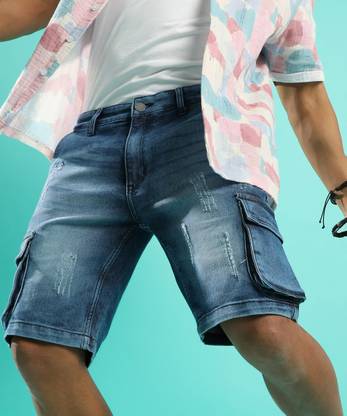 CAMPUS SUTRA Self Design Men Denim Blue Denim Shorts