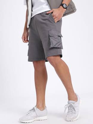 Glitchez Solid Men Black Cargo Shorts