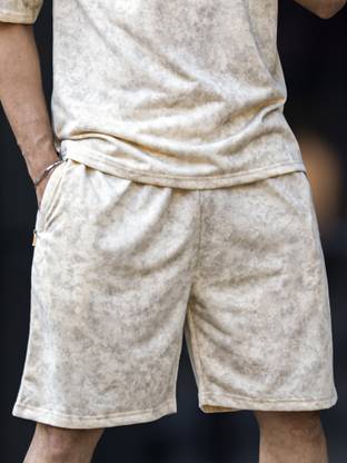 Jump Cuts Dyed/Washed Men White Regular Shorts