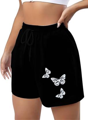 watto Printed Women Black Casual Shorts