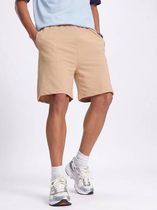 glitchez Solid Men Brown Regular Shorts