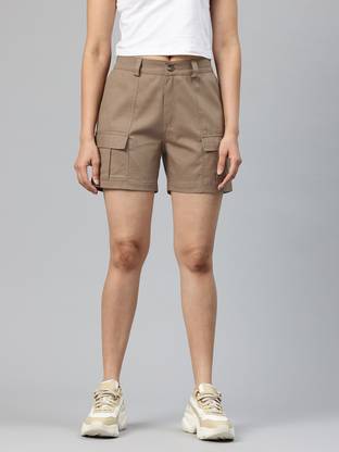 Popnetic Solid Women Beige Cargo Shorts