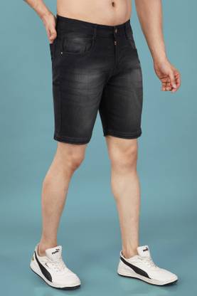NIVASU Solid Men Black Denim Shorts