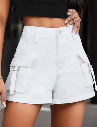 SS UNICORN Self Design Women White Cargo Shorts