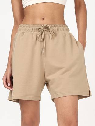 BEWAKOOF Solid Women Brown Regular Shorts