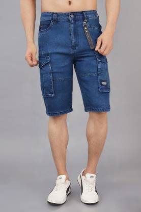 Plus91 Self Design Men Denim Dark Blue Denim Shorts