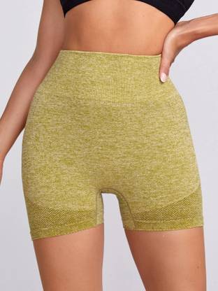 SUPUJIT Solid Women Yellow Gym Shorts, Running Shorts, Cycling Shorts