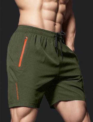 LOTHRIC Solid Men Green Gym Shorts