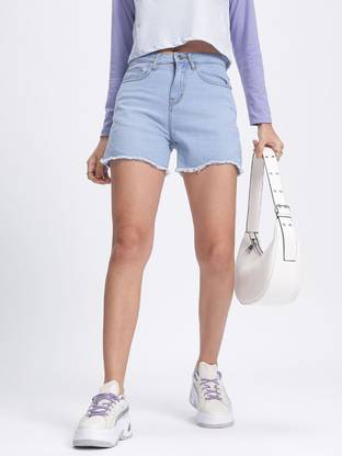 Glitchez Solid Women Blue Regular Shorts