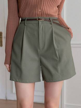 Leriya Fashion Solid Women Green Cargo Shorts