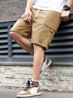 Pitzz Solid Men Brown Cargo Shorts