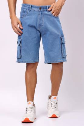London Hills Solid Men Denim Light Blue Denim Shorts