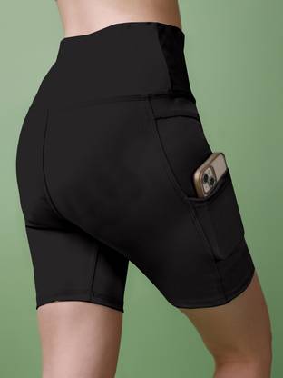 POOJARAN Solid Women Black High Waist Shorts