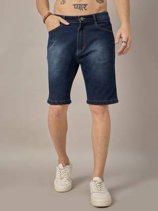 STUDIO NEXX Self Design Men Denim Dark Blue Denim Shorts