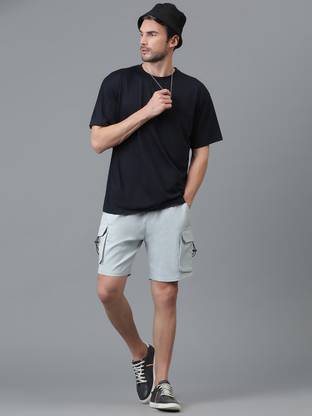 KOTTY Solid Men Light Blue Cargo Shorts