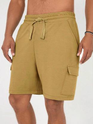NOBERO Solid Men Beige Cargo Shorts