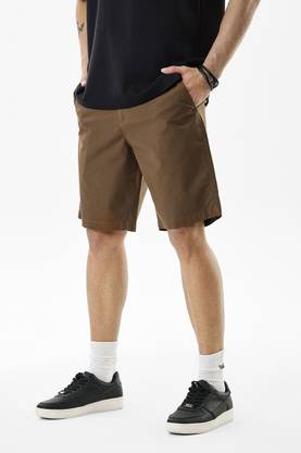Snitch Solid Men Brown Basic Shorts