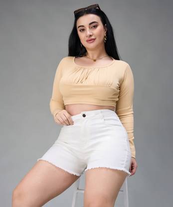 Miss Chase Solid Women Denim White Denim Shorts