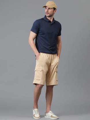 KOTTY Solid Men Beige Cargo Shorts