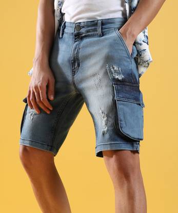 CAMPUS SUTRA Solid Men Denim Blue Denim Shorts