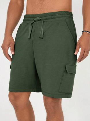 NOBERO Solid Men Green Cargo Shorts