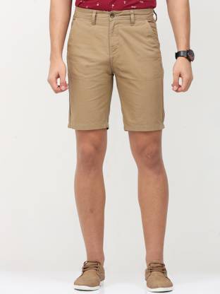 URBARO Solid Men Khaki Casual Shorts