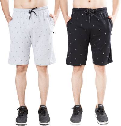 Printed Men Black, Grey Bermuda Shorts