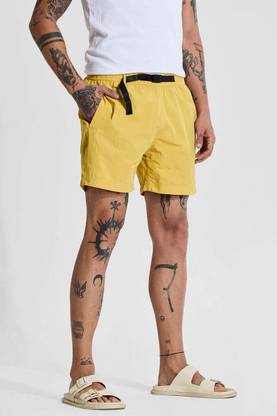 Snitch Solid Men Yellow Basic Shorts