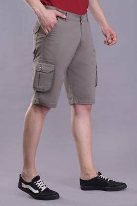 NIVASU Solid Men Grey Cargo Shorts