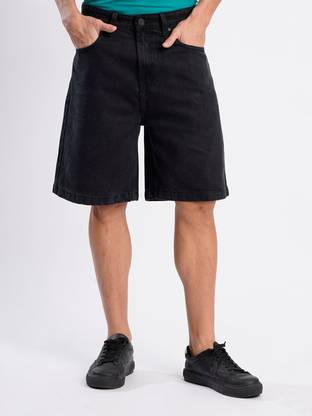 Bene Kleed Solid Men Black Denim Shorts