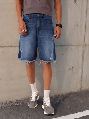 Kook N Keech Solid Men Blue Denim Shorts