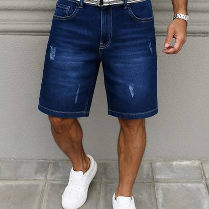 Plus91 Self Design Men Denim Dark Blue Denim Shorts