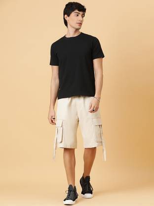 KOTTY Solid Men Beige Cargo Shorts